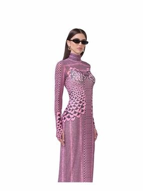 AFRM Pink Patterned Turtleneck Maxi Dress